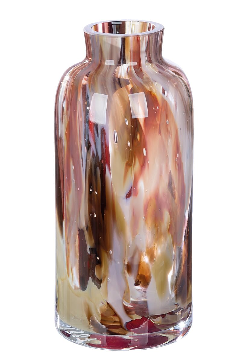 GILDE GLAS art Deko Vase Blumenvase - Glasvase aus Farbglas - Deko Wohnzimmer Geschenk für Frauen Höhe 22 cm Braun Rot