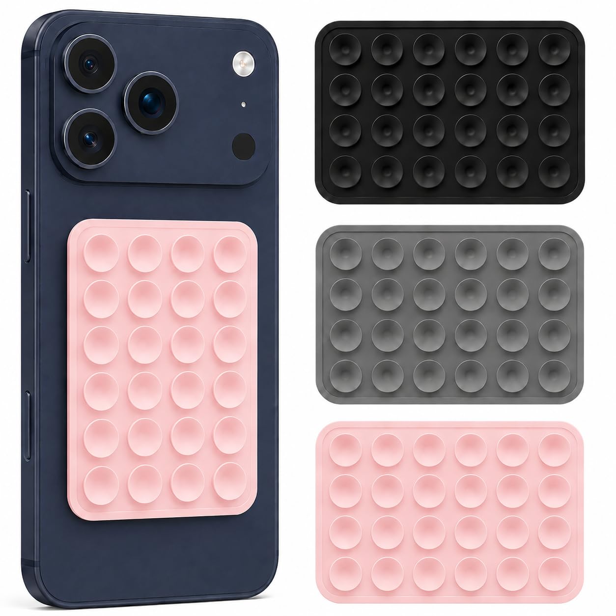 Silicone Phone Suction Mount Sticky Pad for Selfies & Reels | Octopus Grip Phone Case Holder | Hands-Free Mobile Mount Back Sticker for Mirror, Glass & Tiles Pack of-3, Black, Pink,Green-image-35