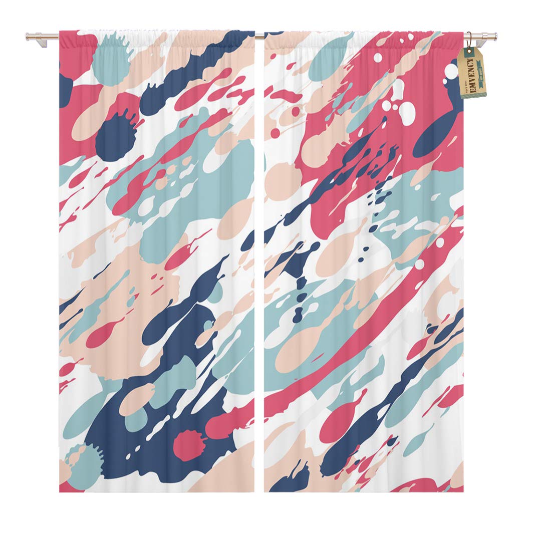 Golee Window Curtain Blue Abstract Color Splash Pattern Pink Spot Artistic Blob Home Decor Rod Pocket Drapes 2 Panels Curtain 104 x 96 inches