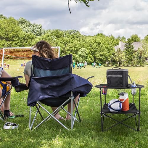 Camping Table - 2-Tier Folding Table with 4 Cupholders and Carry Bag for Picnic, Tailgate, Beach, or Camp - Camping Gear by Wakeman Outdoors (Black) - Thumbnail 6