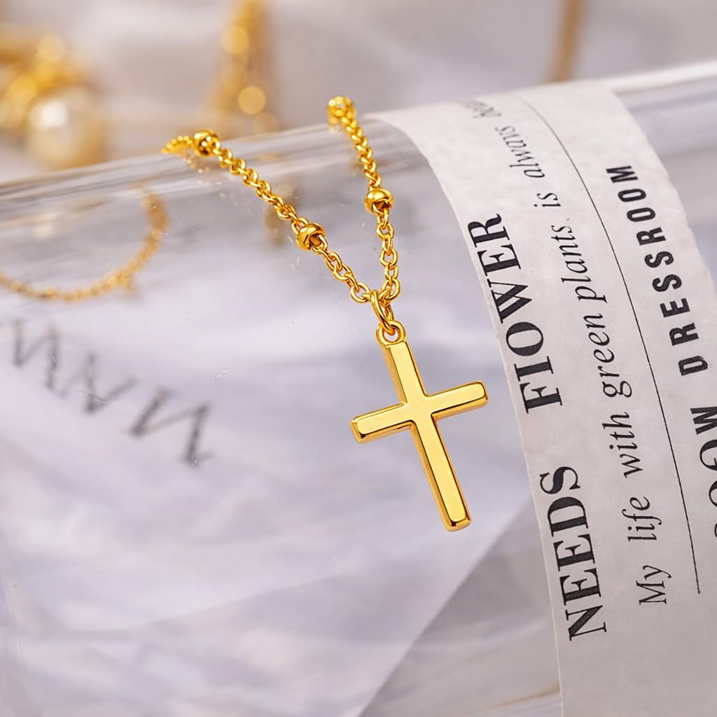 14k Gold Cross Necklace for Women Small Petite Crucifix Gold Chain Necklace