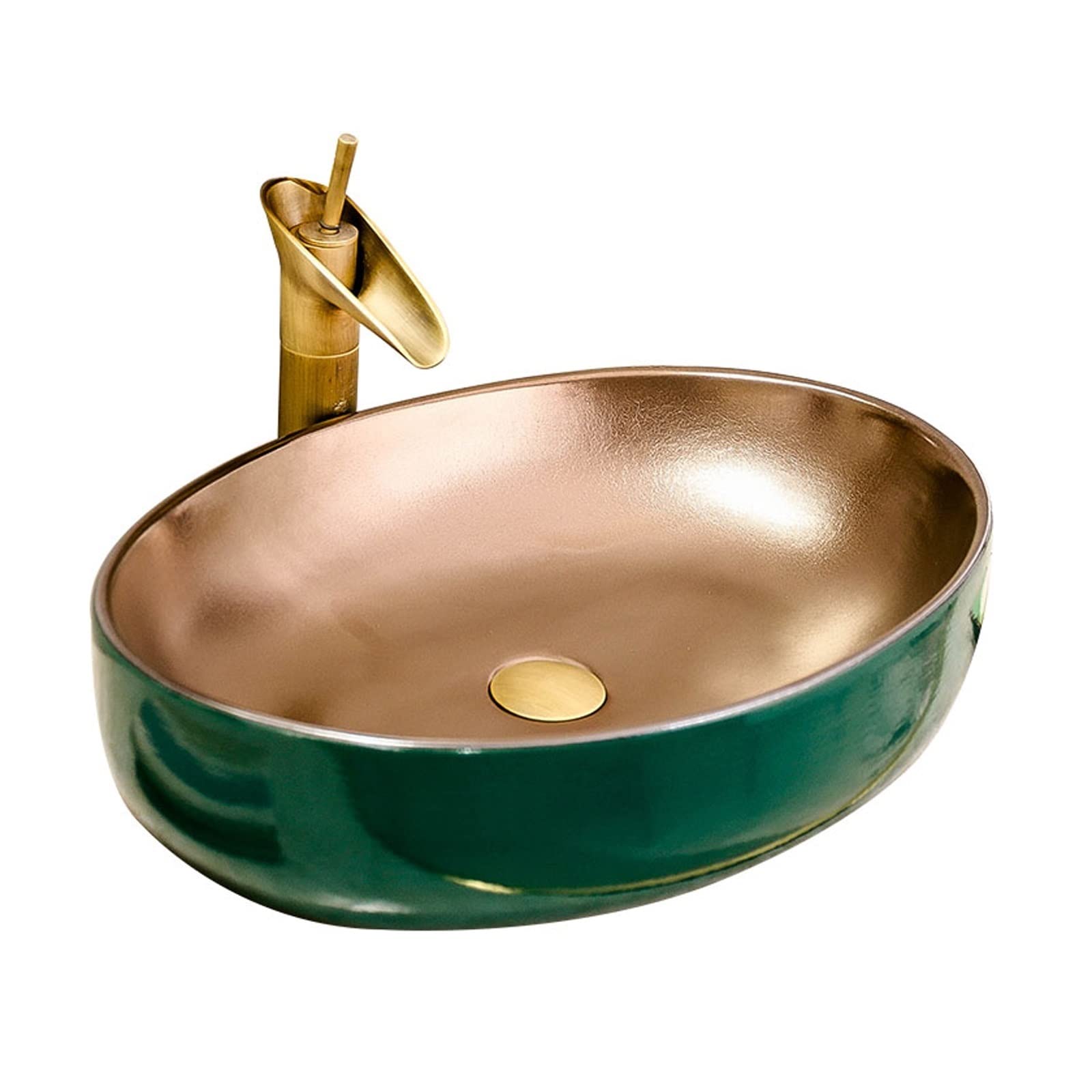 OLSKFUH Bathroom Vanity Bathroom Vessel Sink Ceramic Oval Bathroom Sink, 21.6" L X 15.7" W X 5.5" H, Artistic Ceramic Vessel Sink Bathroom Sink,A