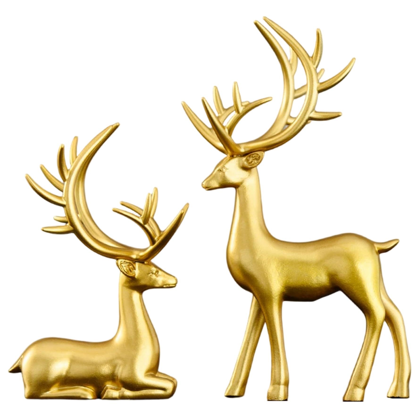 Figurines Noël en résine dorée : duo de rennes élégants pour une décoration raffinée