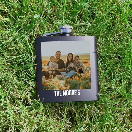 Personalized Printed Photo Flask Matte Black 6oz – Custom Gifts for Boyfriend Husband, Year Anniversary Birthday, Best Gift Ideas for Him Men, Unique Bachelor Party Favor, Customized Picture