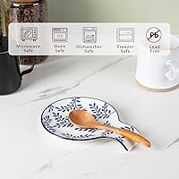 Vista 6 de Soporte de cuchara de porcelana, soporte de cuchara de cerámica de 5.5 pulgadas para estufa y encimera de cocina, soporte de utensilios azul