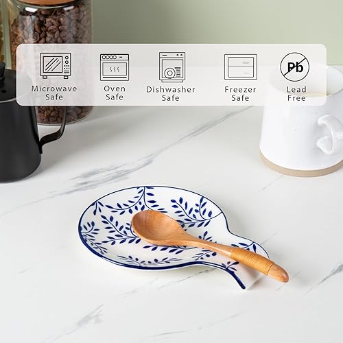 Miniatura 6 de Soporte de cuchara de porcelana, soporte de cuchara de cerámica de 5.5 pulgadas para estufa y encimera de cocina, soporte de utensilios azul y