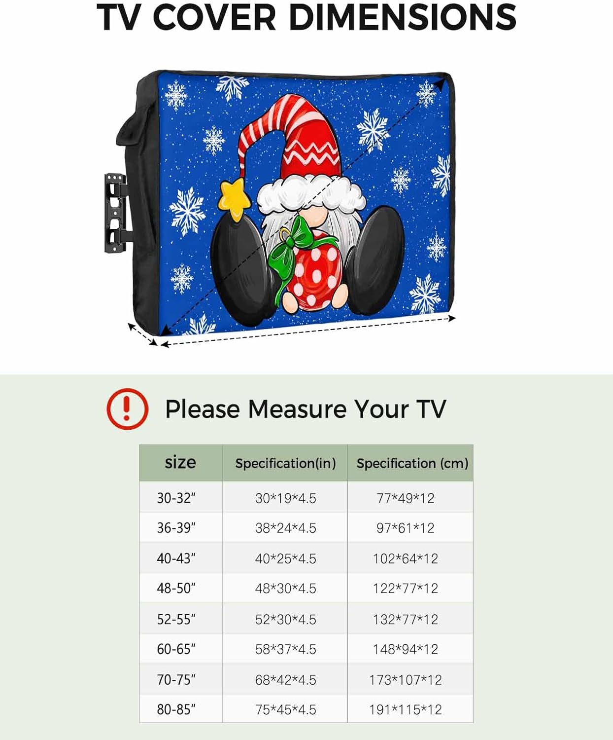 Christmas Snowflake Blue Outdoor TV Cover 60"-65" - 600D Waterproof TV Cover Weatherproof TV Screen Protector Dustproof Winter Gnomes Xmas Balls TV Display Protector for Outside Flat Screen TV