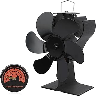 6 Blades Log Burner Fan, Stove Fan, wood stove fan, Heat Powered Fireplace Fan, Wood Burning Stove Fan Silent Operation, Stove Top Fan for Log Burner/Wood/Fireplace (Black)