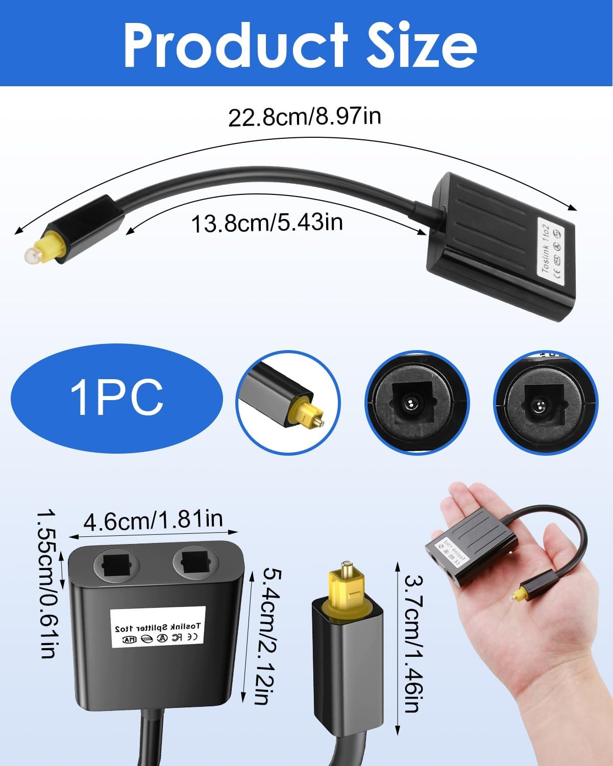 Répartiteur Audio Optique 1 Entrée 2 Sorties - Pour Connexion TV, PS5, Xbox, Home Cinéma