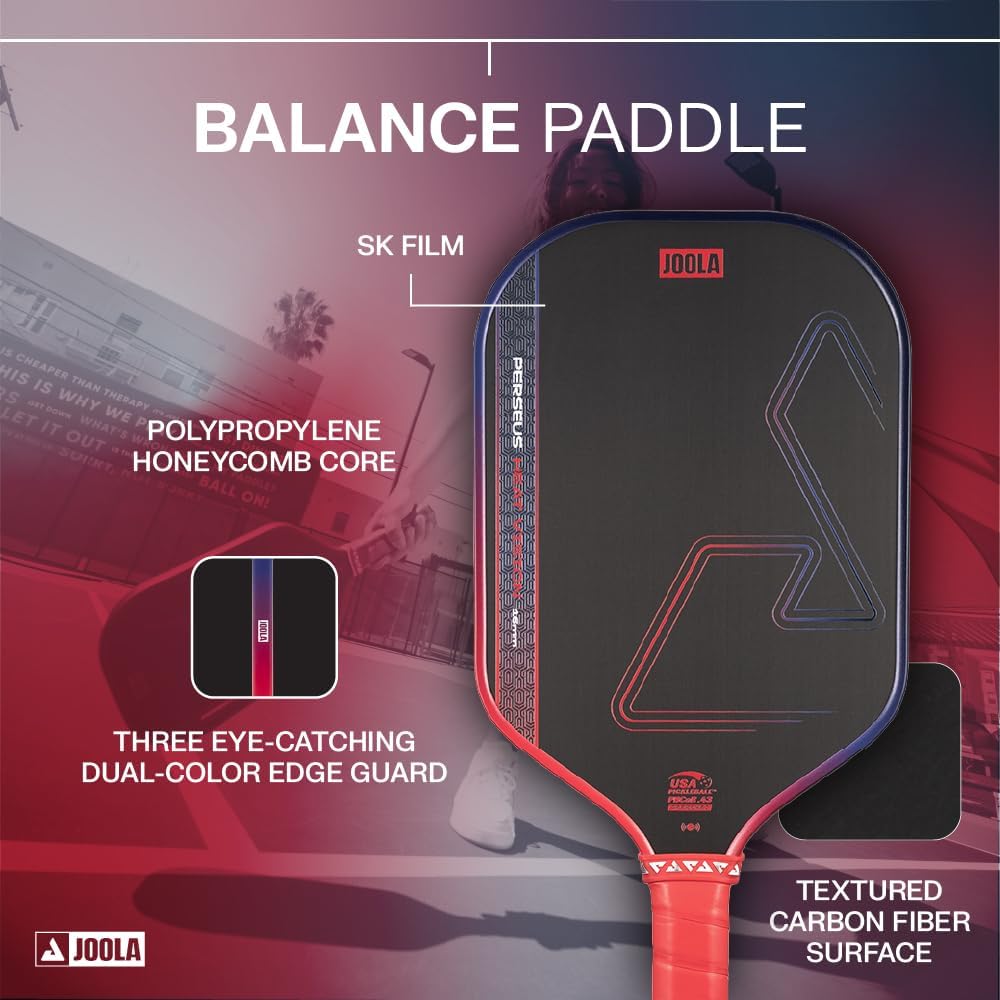 JOOLA Perseus Heat Vision 16mm Pickleball Paddle - Textured Carbon Fiber Surface for Spin - SK Film for Reduced Vibration - USAP Approved - NFC Chip Enabled
