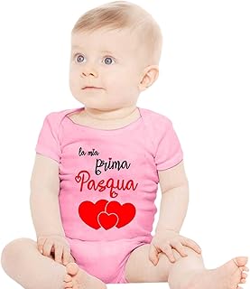 Pelele de bebé de Pascua con corazón de manga corta, body de cuello redondo, botones de presión, ropa de bebé, body suave para gatear, texto italiano, ropa de primera Pascua para recién