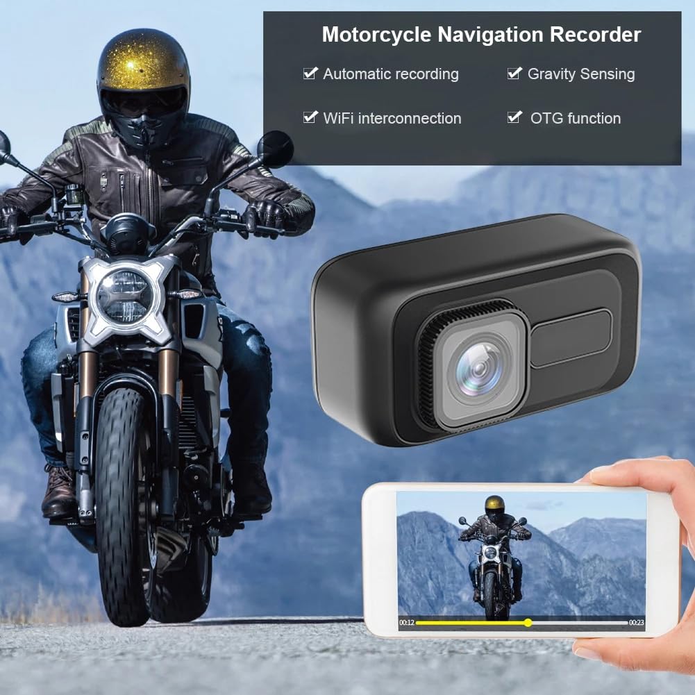 Enregistreur de Moto, Enregistreur de Cyclisme 2K 1080P Nocturne WiFi Étanche et Anti-Poussière Enregistreur de Cyclisme Caméra DVR pour Moto