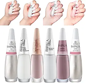Kit de Esmalte Francesinha, 6 Unidades, Impala Tons Claros Perolados, Tons de Nude, Bege, Clarinho 7.5mL cada