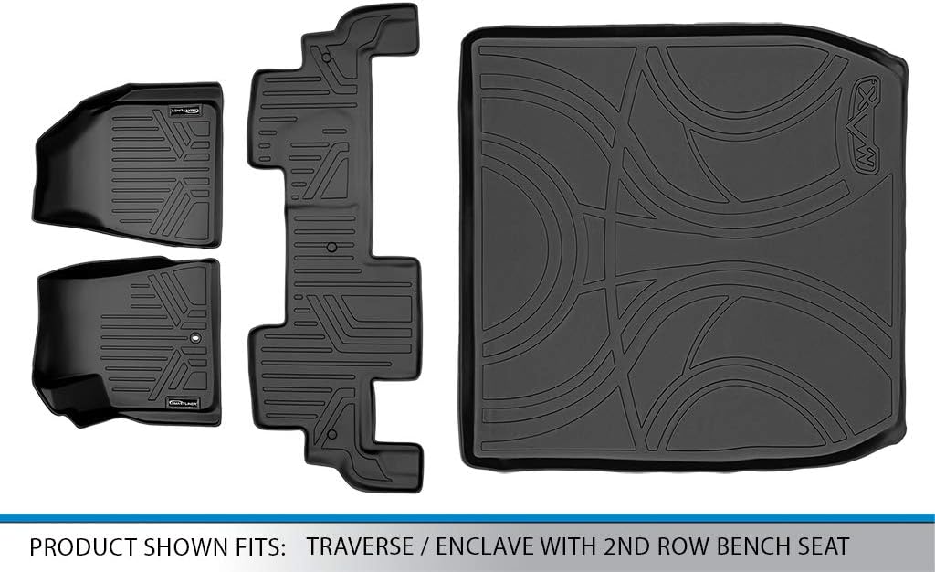 MAXLINER Floor Mats 2 Rows and Cargo Liner Behind 2nd Row Set Black for Traverse/Enclave with 2nd Row Bench Seat