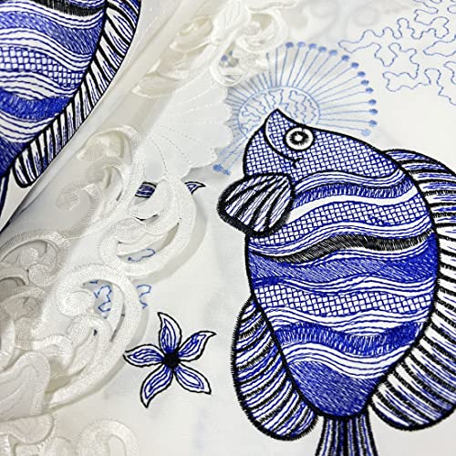 Lelehome 33 Inch Square Blue Fish Tablecloth, Embroidery Lace Beige Vintage Classic Summer Cutwork Dining Table Cloth Table Cover For Kitchen Home Party #TOP2