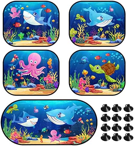 5 Pcs Car Sunshade for Baby Window Shades for Car Baby Car Shades for Side Windows Ocean Style 17 x 14 Inch Car Window Shades with 12 Suction Cups Sun and Uv Protection for Child Kids