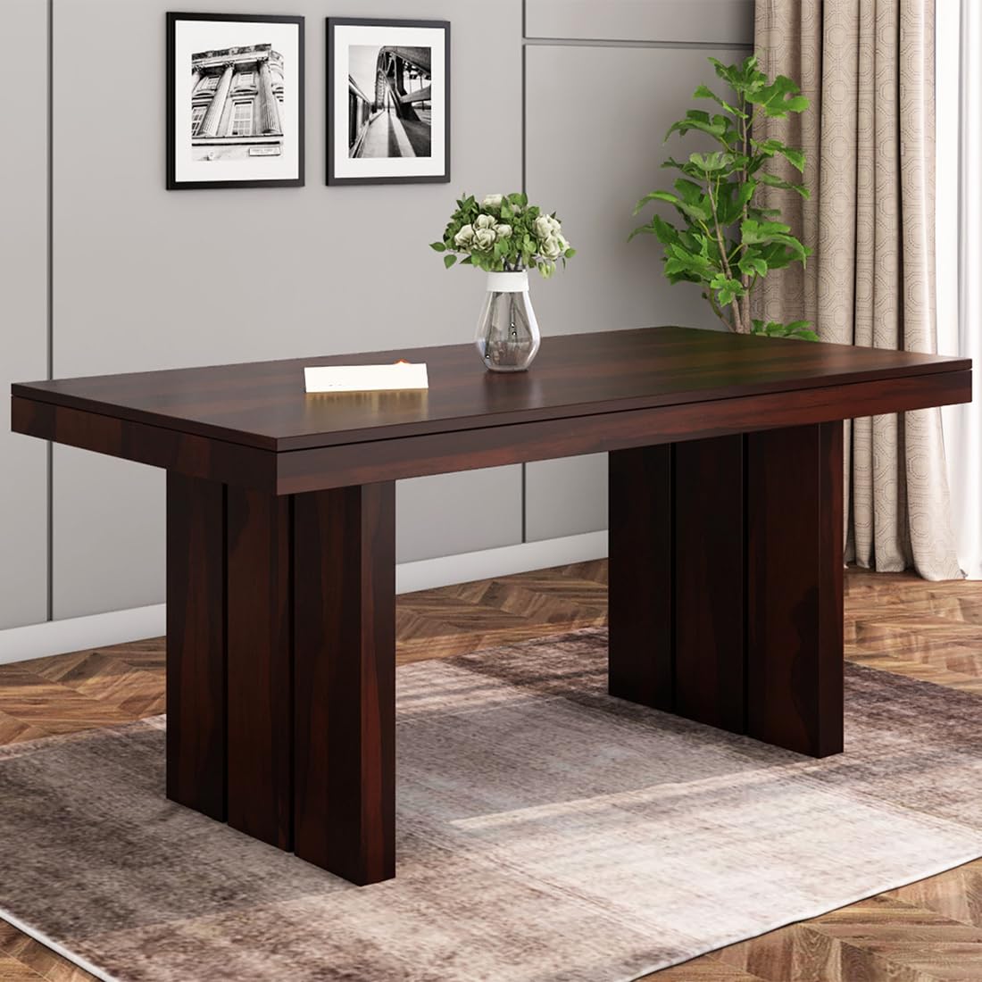 KENDALWOOD™ Furniture Sheesham Wood Dining Table (68x35 inch) | Multi-Purpose uses Home and Office Desk | Dining Room Furniture | Wooden 6 Seater Dining Table (Walnut Finish)