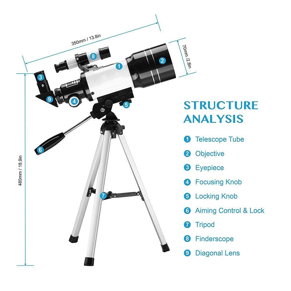 Telescopio, telescopio Refractor astronómico con Soporte para teléfono Inteligente y trípode Telescopio Reflector 15-140X Telescopio Ideal para Principiantes Alcance de Viaje para observar el Planeta