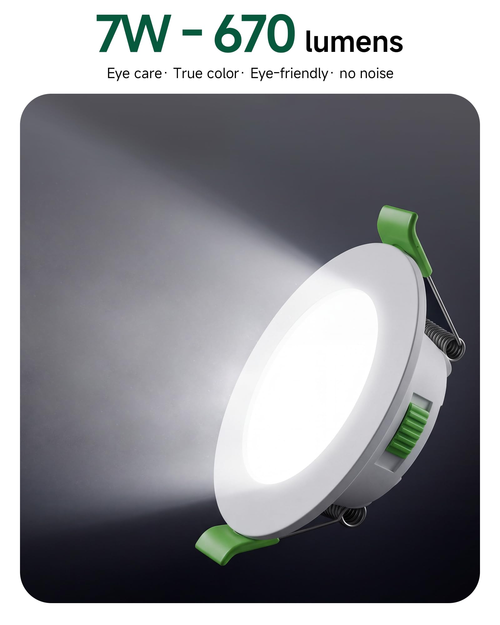 LED Einbaustrahler 230V, IP65 LED Spots Dimmbar,Deckenspots mit Aluminium-Kühlkörper,3000K/4000K/6500K, 7W, 600-670LM, CRI>80, für Badezimmer, Wohnzimmer, Lochmaß Φ66-75 mm,Weiß - 12er Set