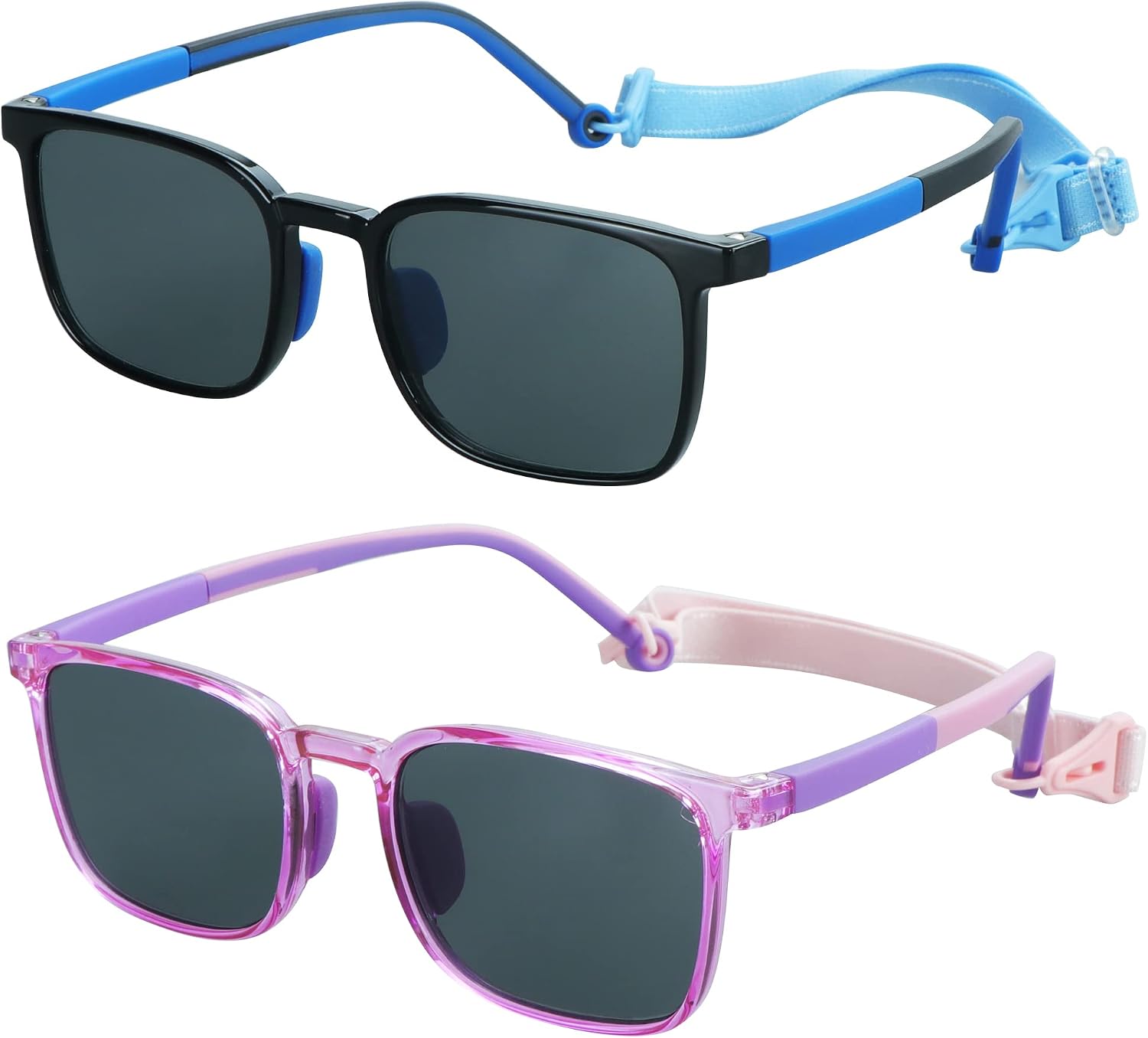 LifeArt 2 Pack Kids Sunglasses UV Protection Flexible Shades with Strap for Boys and Girls Age 3-12