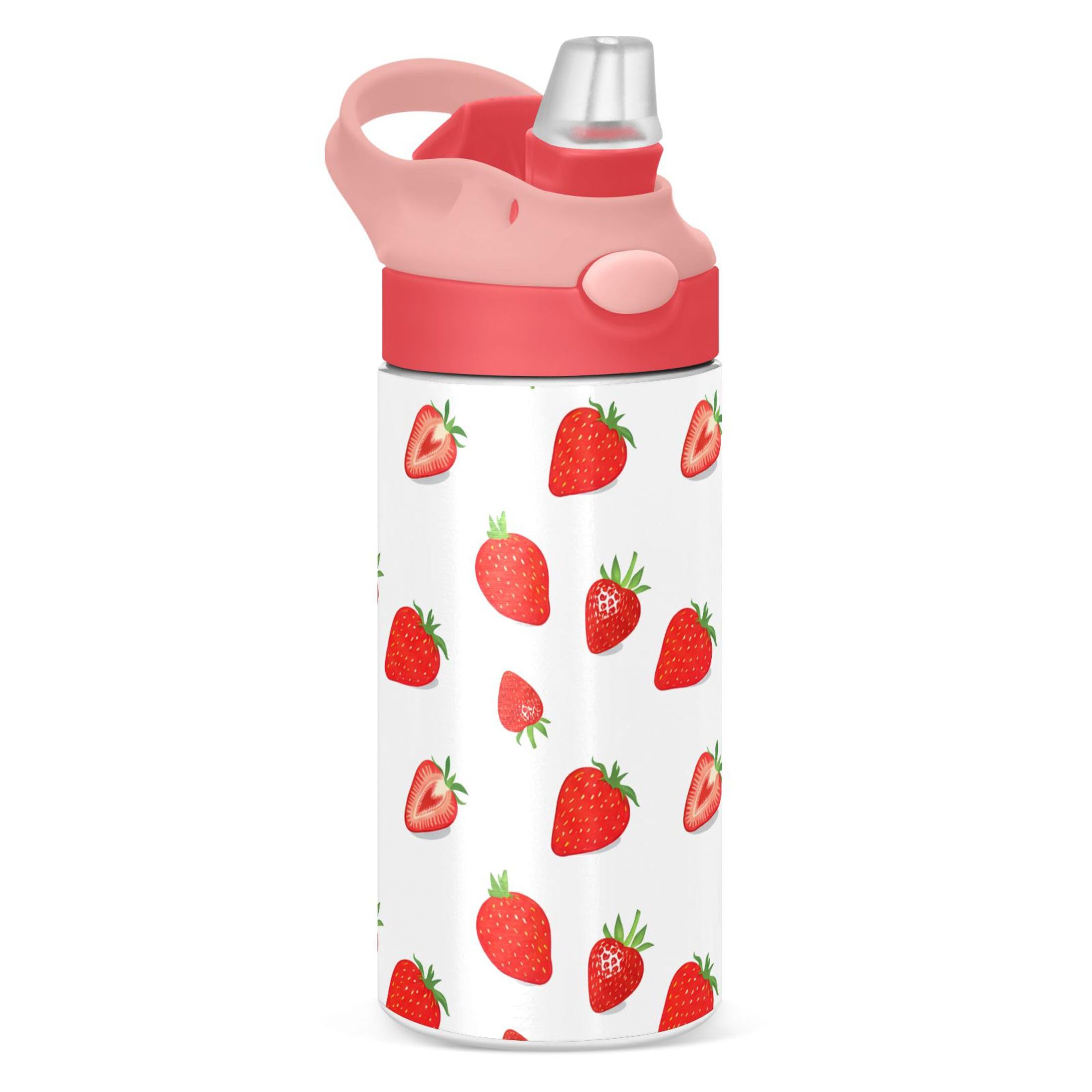 Sevdomey Strawberries Kids Water Bottle for Girls Boys, Stainless Steel Insulated Leakproof Water Bottle 350ml with Straw for School Nursery Travel Sports