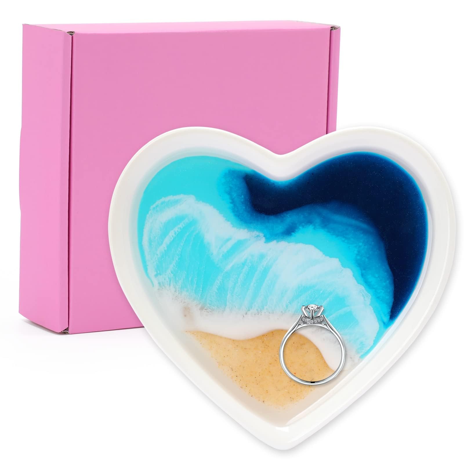 Ocean Jewelry Dish Beach Tray Gift for Women Ceramic Resin Trinket Dish Jewelery Plate Engagement Wedding Ring Holder Necklace Ear Ring Storage Ocean Art Valentine's Day Housewarming Present