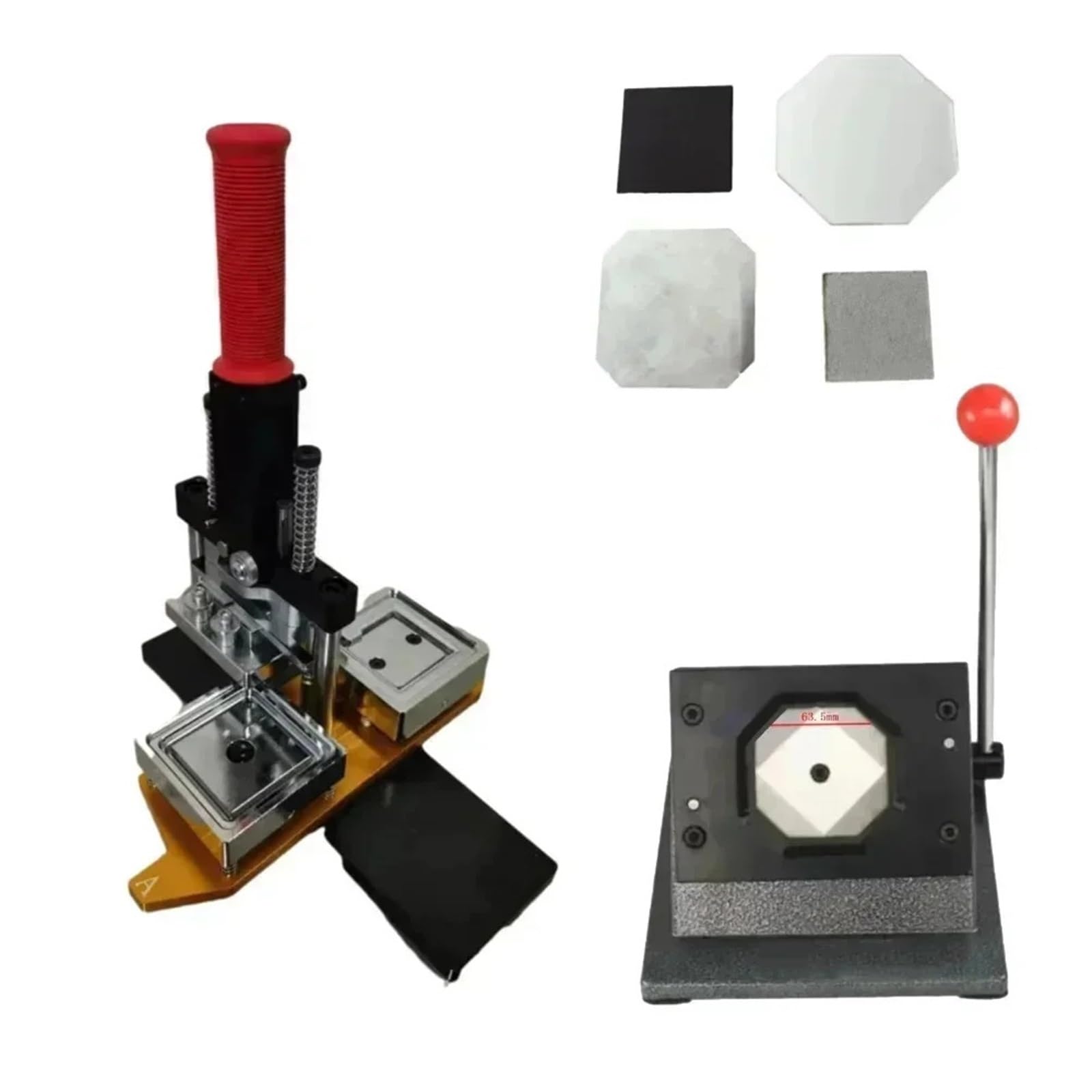 Button Maker Juego producción adhesivos cuadrados 63,5 × 63,5 mm para fabricar refrigerador Para piezas insignia 100 piezas y un cortador papel Maquina Chapas con