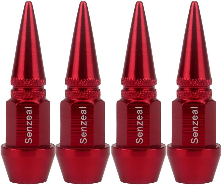 Senzeal 4X Long Impale Spike Style Polished Aluminum Tire Valve Stem Caps Red