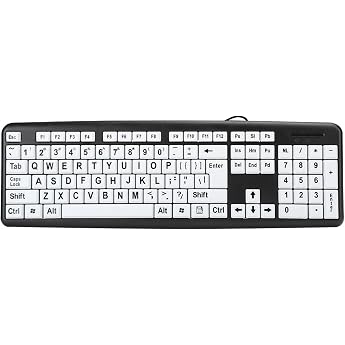 Septpenta Gro druck Computertastatur 104 Standardtasten Tastatur f r Sehbehinderte Kontrastreiche Schwarze und Wei e Tasten USB Schnittstelle f r  ltere Menschen Oder SehbehinderteSchwarz