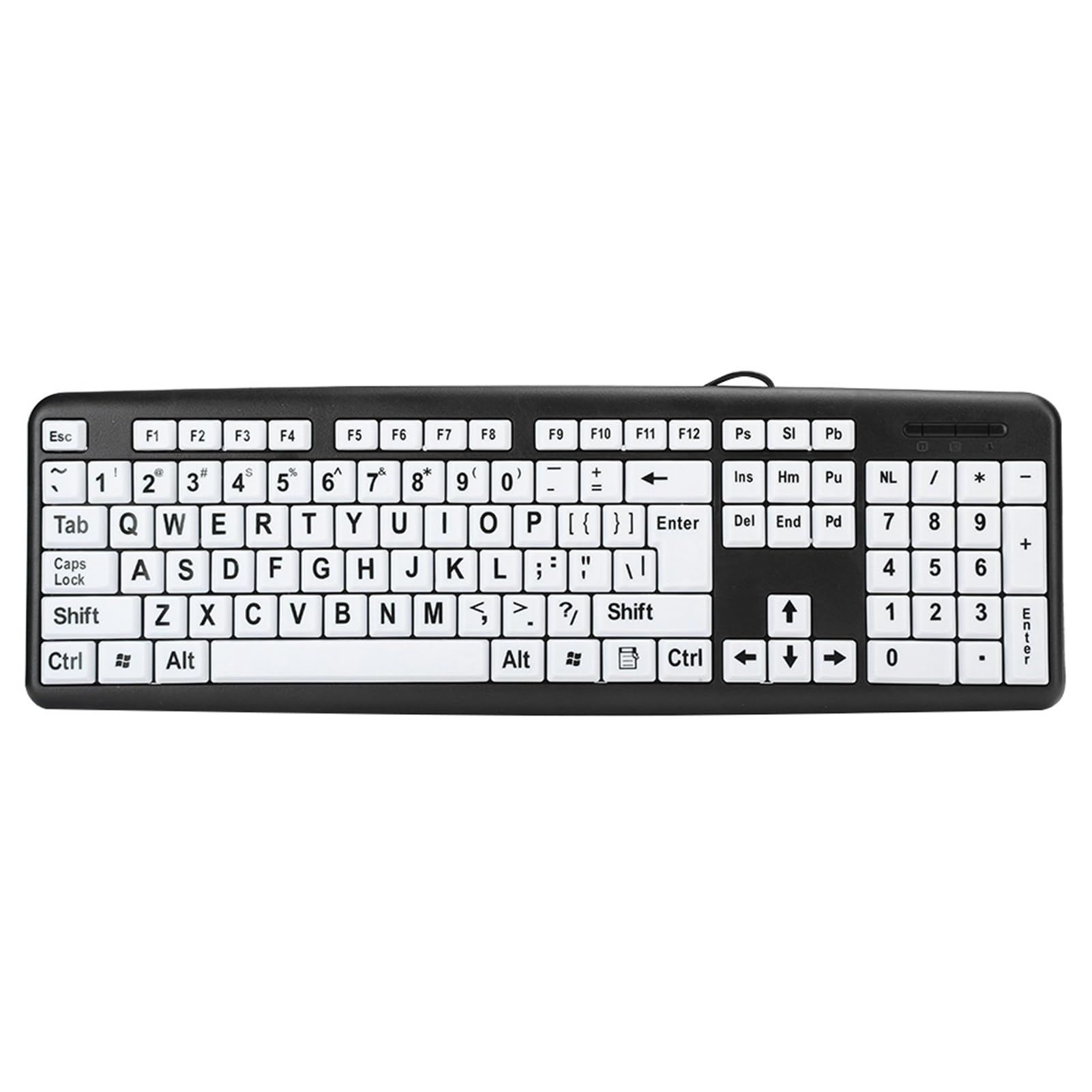 Akozon Tastiera Nera per Ipovedenti Tastiera USB Cablata per Anziani con Tasti Stampati di Grandi DimensioniAccessori Professionali Neri per l'uso (BLACK)