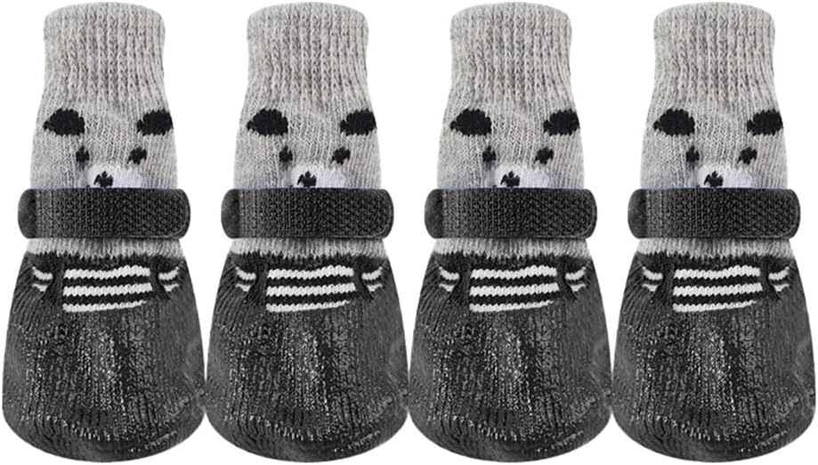 POPETPOP Pet Dog Puppy Anti-Slip Cotton Socks with Straps Traction Control Indoor Outdoor Waterproof Paw Protector (Black)