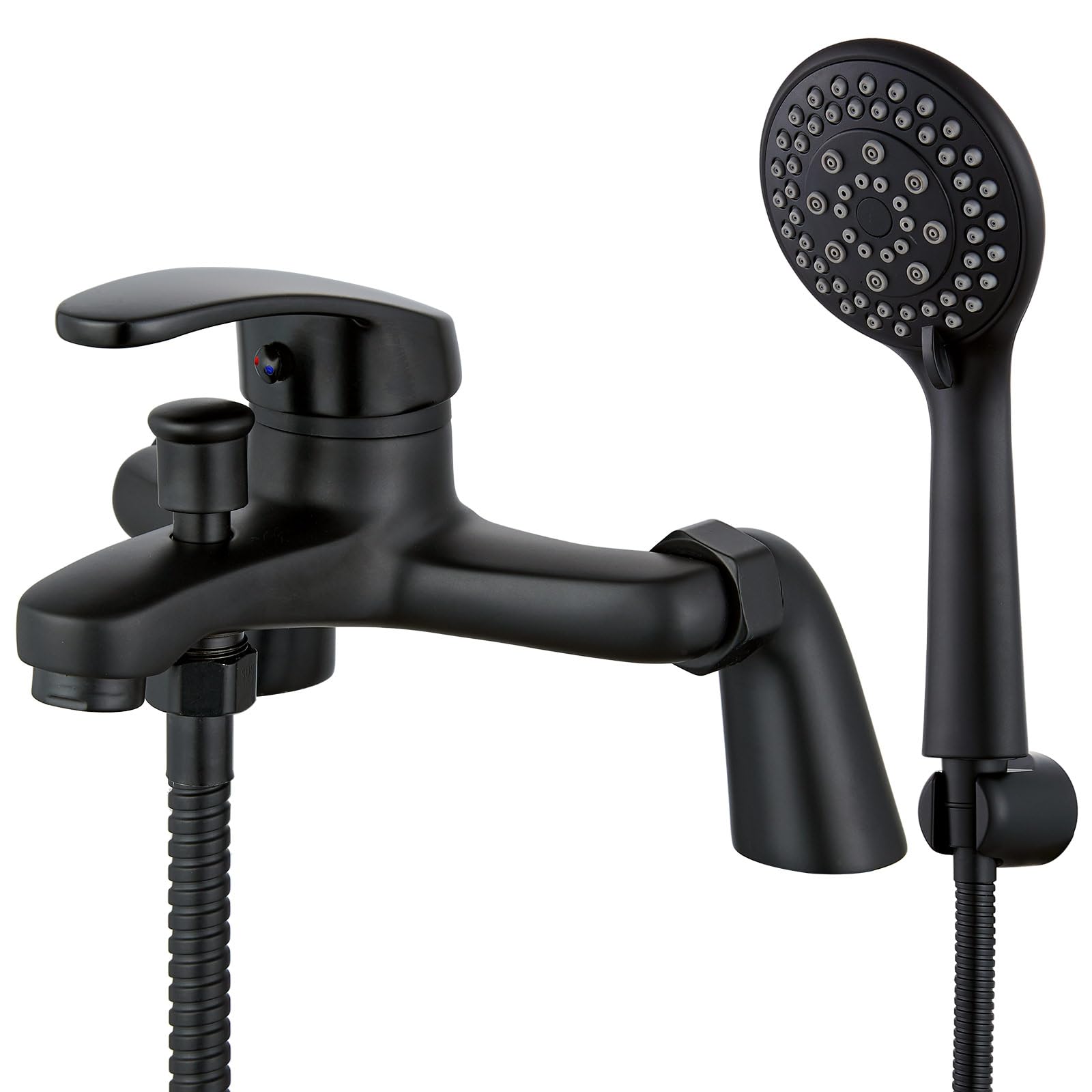 Eovem Black Bath Mixer Tap, Single Lever Bathroom Shower Mixer Taps Round Tub Taps with Shower Attachment