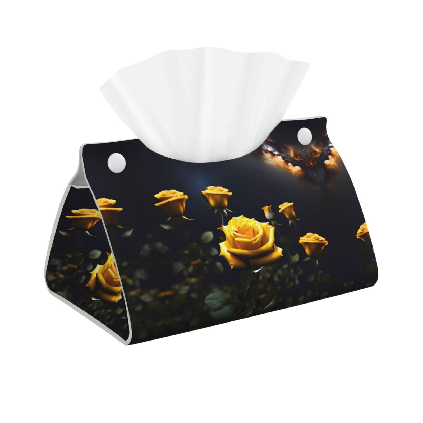 Beautiful Yellow Roses Print Long Tissue Box Cover Holder Foldable Leather Organizer for Vanity, Nightstand, Desk & Bathroom