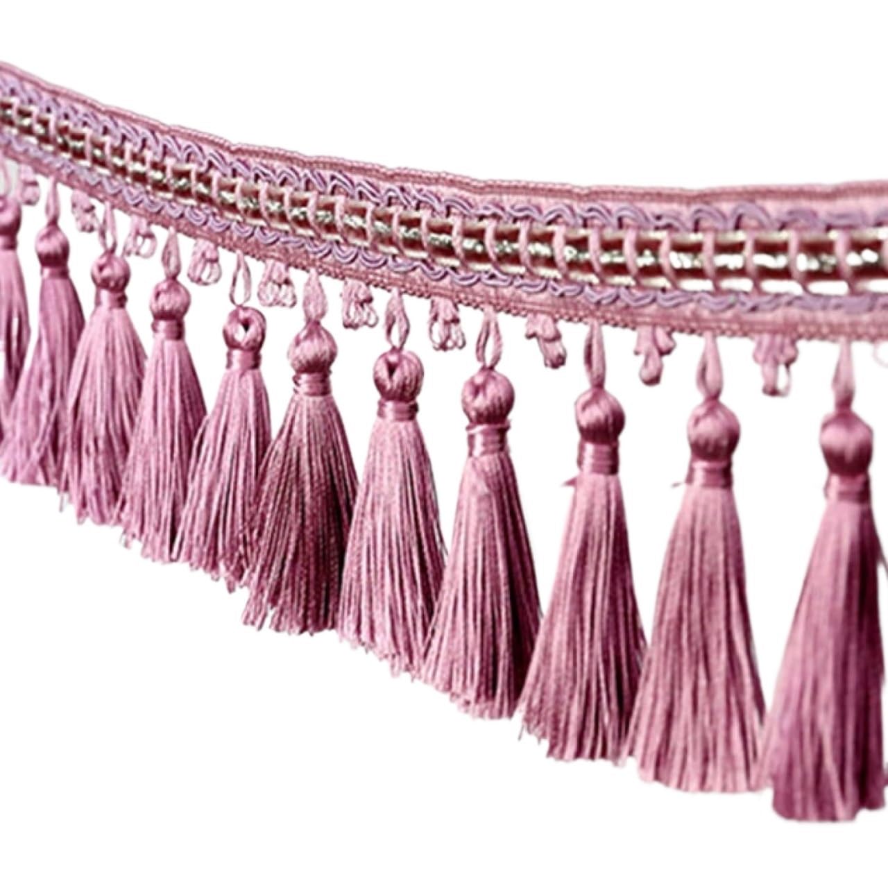 Garniture à franges perlées, 5 mètres de rideau couture gland frange garniture tresse ruban dentelle décorative for abat-jour canapé bricolage artisanat(Pink)
