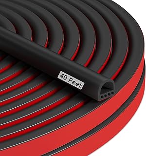 40Ft Weather Stripping Door Seal, Silicone Door Weather Stripping Seal Strip, D-Shaped Weatherstripping for Door Frame & Window Gaps(Black, 2 Rolls, 20FT/Each)