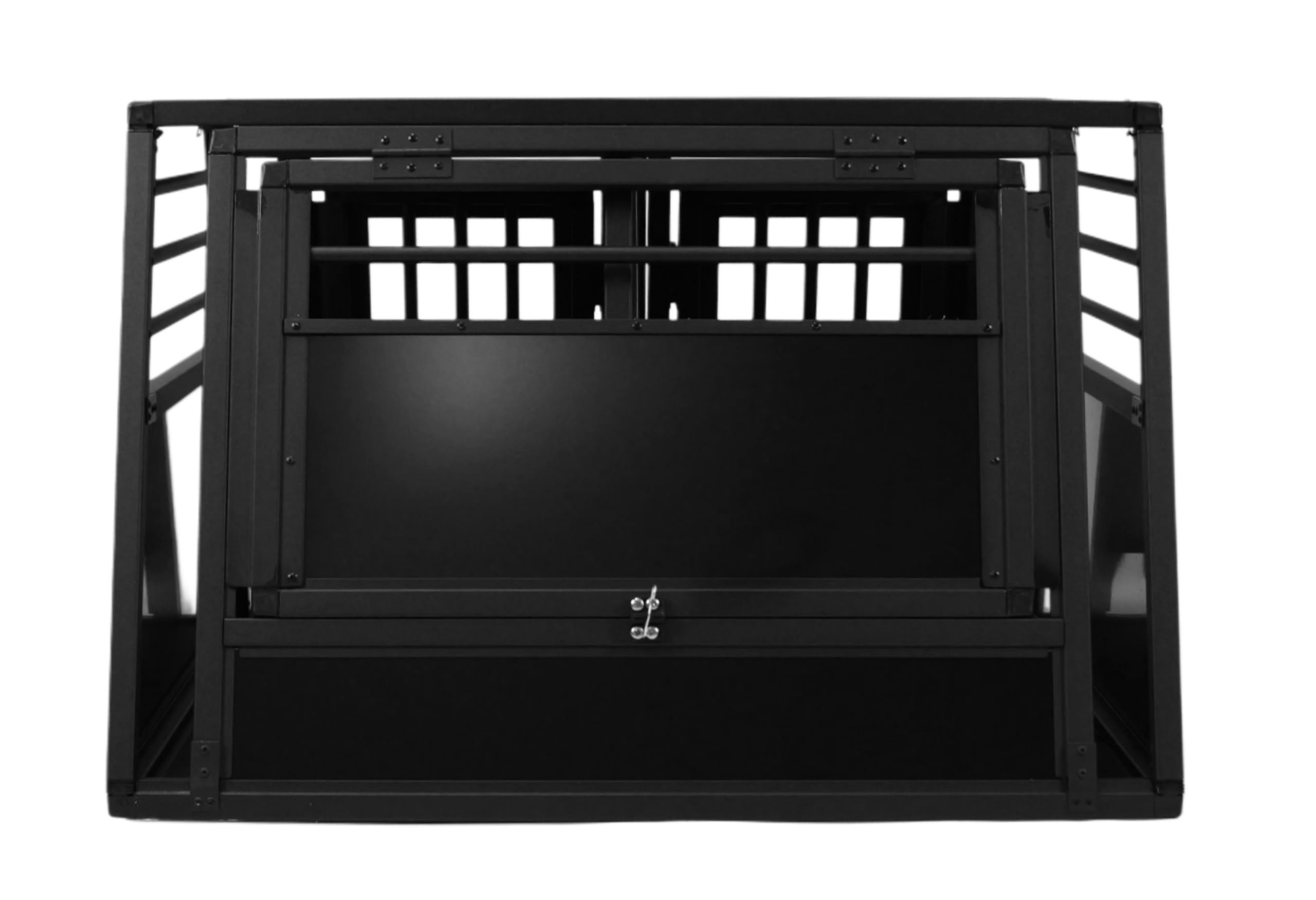 DOGHEAD Skrzynka transportowa dla psów Proline, podwójna, 95 x 85 x 63 cm, czarna, aluminium, obustronnie ścięta 75°, z wyjściem awaryjnym, nie nadaje się do kombi