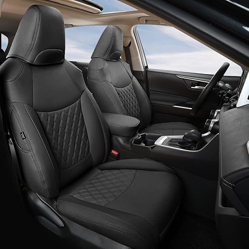 GIANT PANDA Juego completo de fundas de asiento de automóvil de piel sintética para Toyota RAV4 LEHybrid LimitedXLEXLE Premium 2019-2025 (negro)