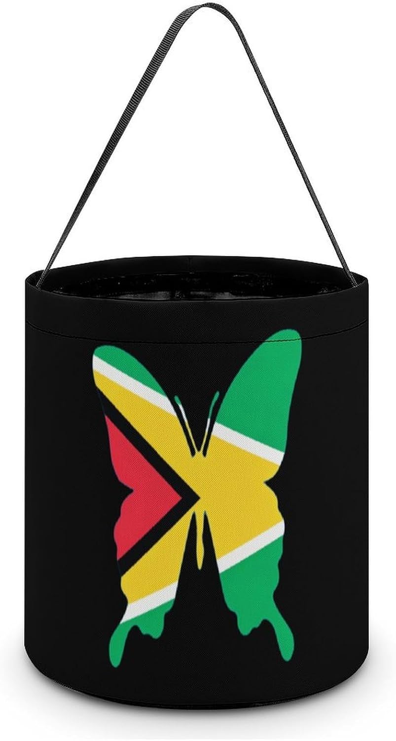 Guyana Flag Butterfly Halloween Treat Bag Reusable Candy Basket Tote Goody Bags Gift Party
