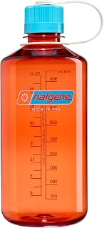 Nalgene 32 oz Narrow Mouth Water Bottle, Thrill & Motion, Flame w/Blue Atoll