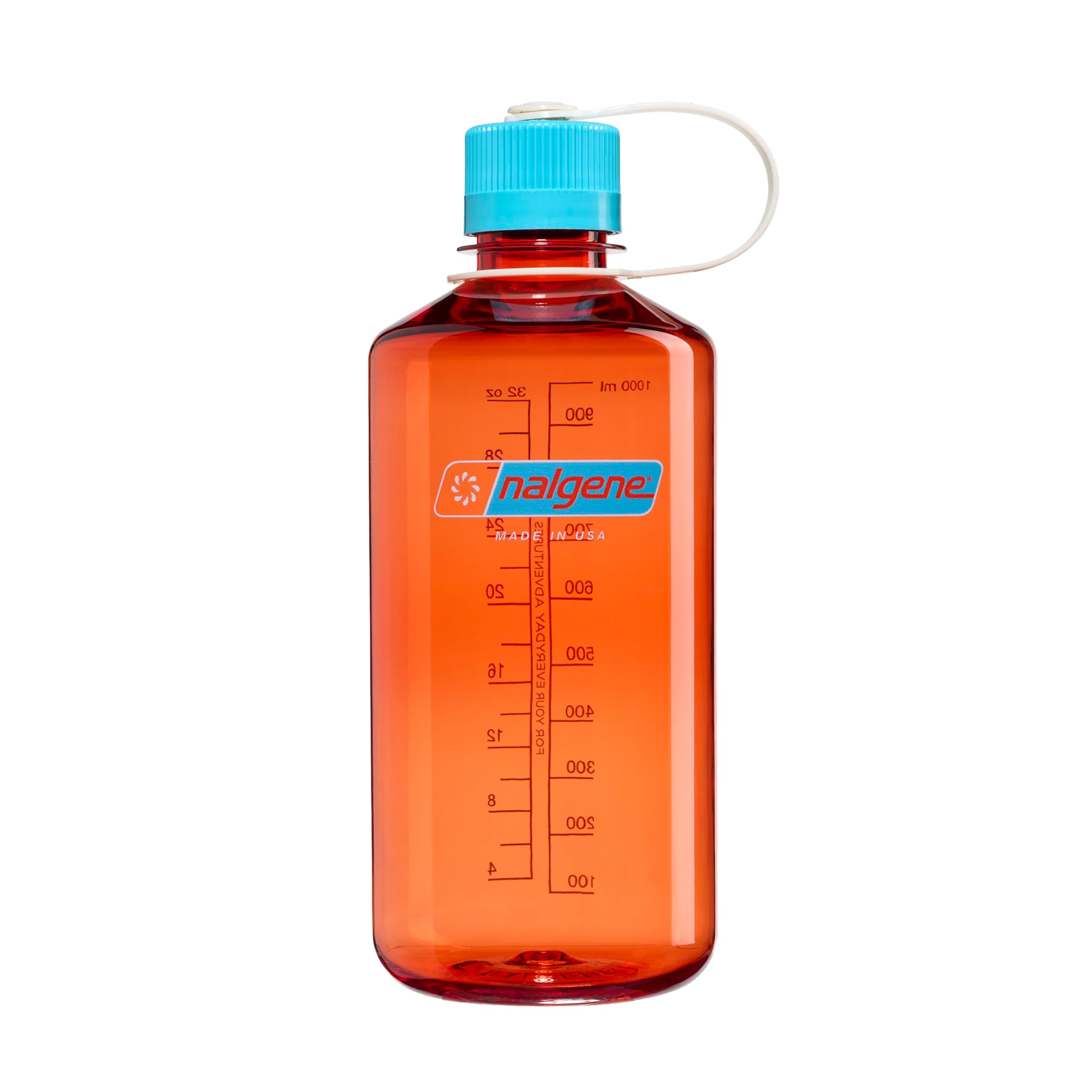 Nalgene Tritan BPA-free water bottle made from material derived from 50% plastic waste (using ISCC certified mass balance), Flame w/Blue Atoll, 32 oz