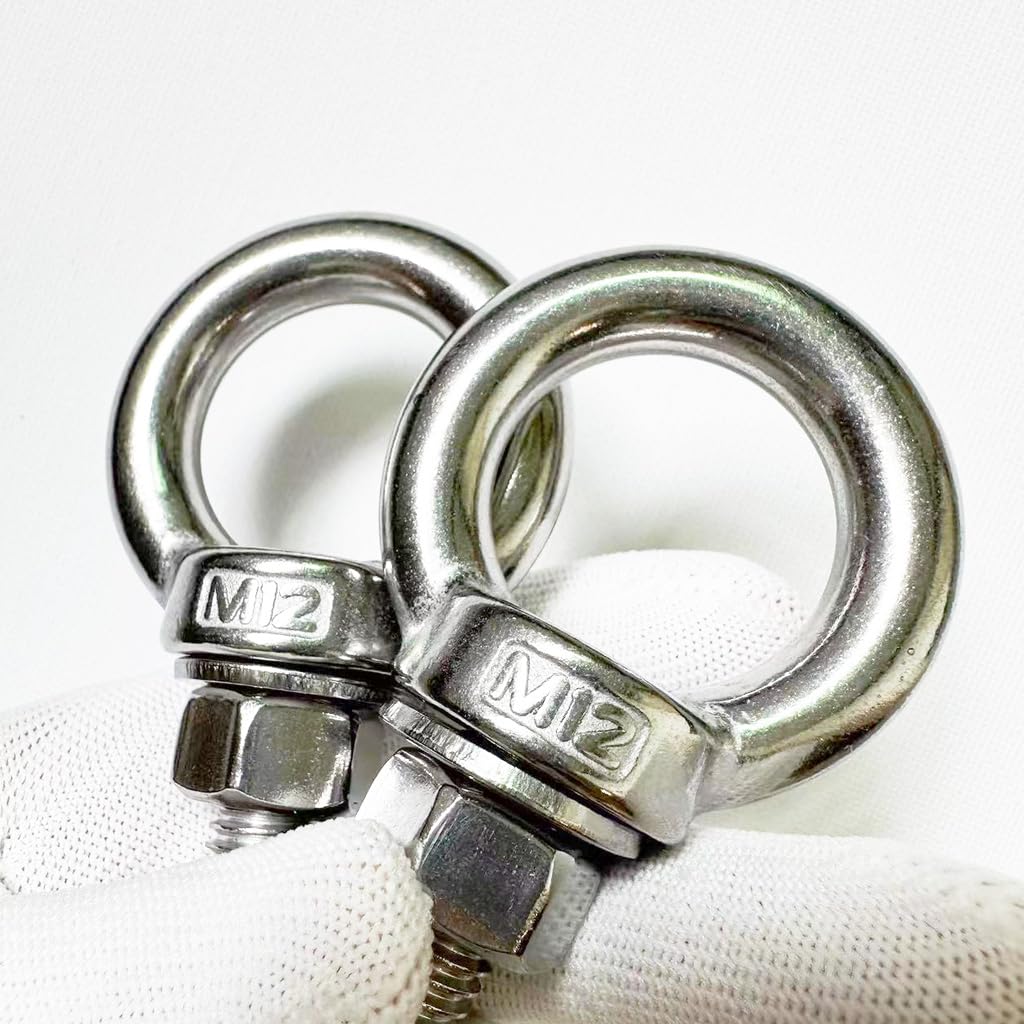 Heavy Duty Eye Bolt, 2 PCS M12 304 Stainless Steel Eye Bolt Heavy Duty Lifting Ring 1.96" Threaded Eyebolt Shoulder Eye Bolts with Nuts and Flat Washers(Thread Length 50mm)