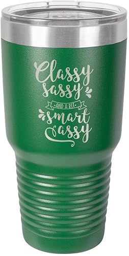 CLASSY SASSY AND A BIT SMART ASSY - Vaso verde de 30 onzas con popote y tapa superior deslizante  Taza de viaje de acero inoxidable  Comparar con