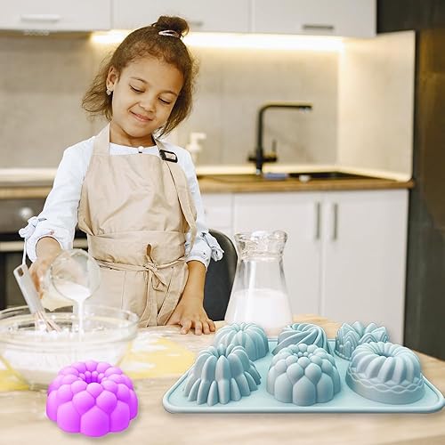 Miniatura 4 de ROMINVIC Moldes de silicona, molde para hornear donas de silicona de 6 cavidades, moldes de gomitas, molde de silicona antiadherente para cupcakes,