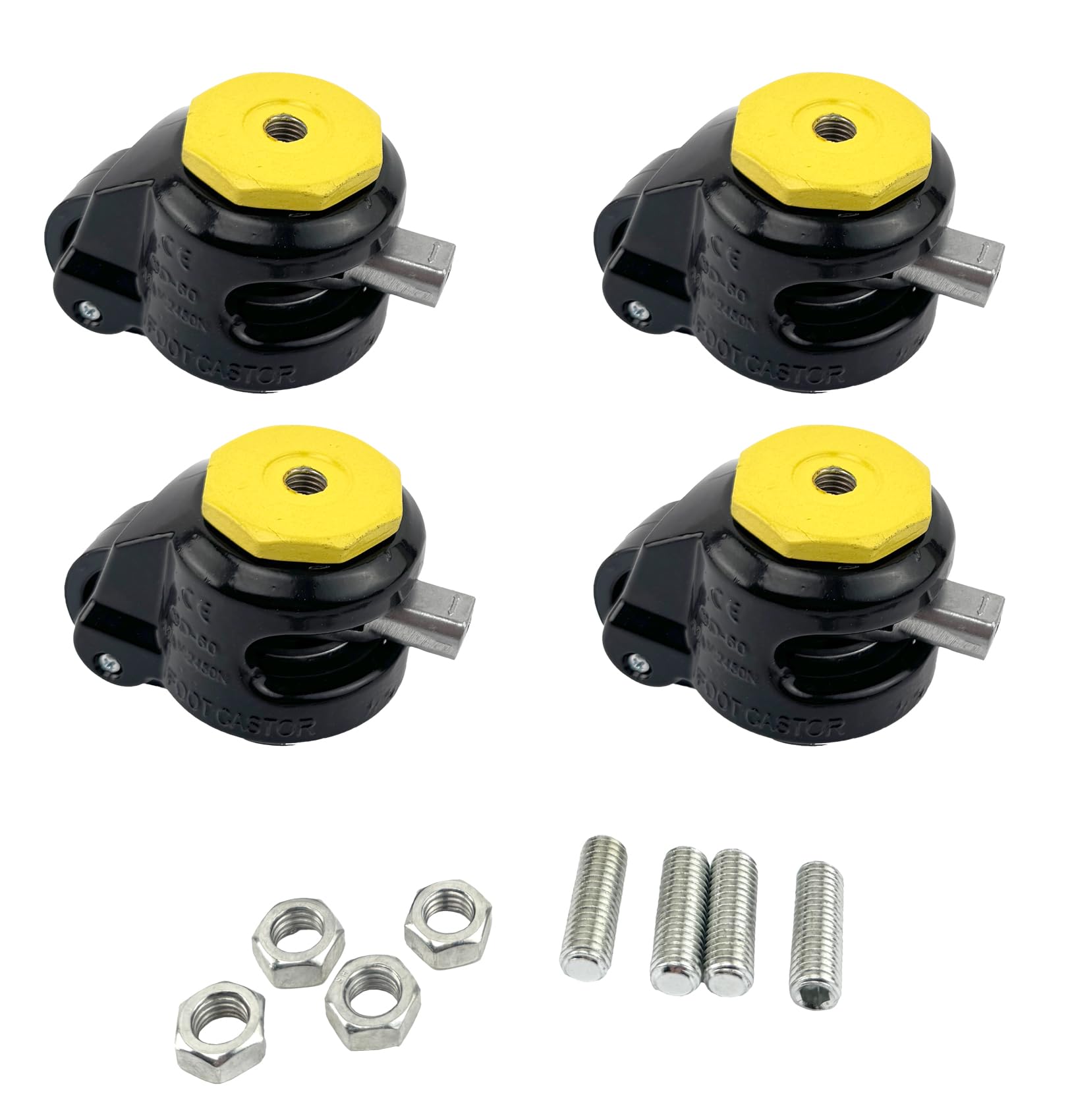 WELDINGER Schwerlastrollen-Set 60FS – 4 Stück mit M12 Gewinde, Tragkraft 1000 kg