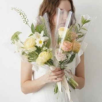 BBJ WRAPS Clear Flower Bags For Bouquets Waterproof And Durable Bouquet Sleeves For Florists, Flower Cellophane Bags For Florist Arrangements Supplies, 9x2.6x16 Inch, 100 CountsS