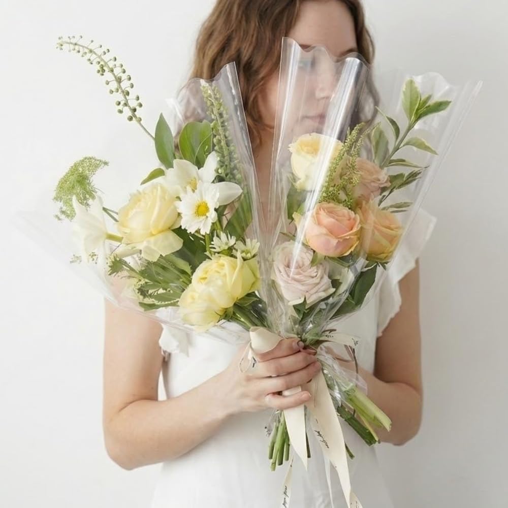 BBJ WRAPS Clear Flower Bags For Bouquets Waterproof And Durable Bouquet Sleeves For Florists, Flower Cellophane Bags For Florist Arrangements Supplies