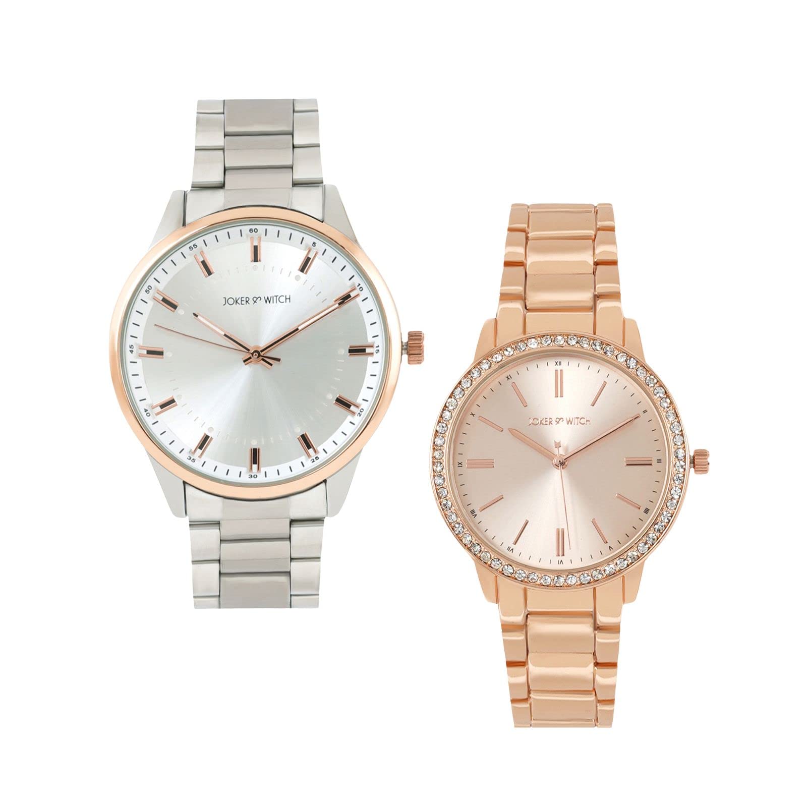 Joker & Witch Stainless Steel Cinnamon & Dove Couple Analogue Watches, Silver Dial, Silver Band (B0BVB5NBLZ) Amazon Price History, Amazon Price Tracker