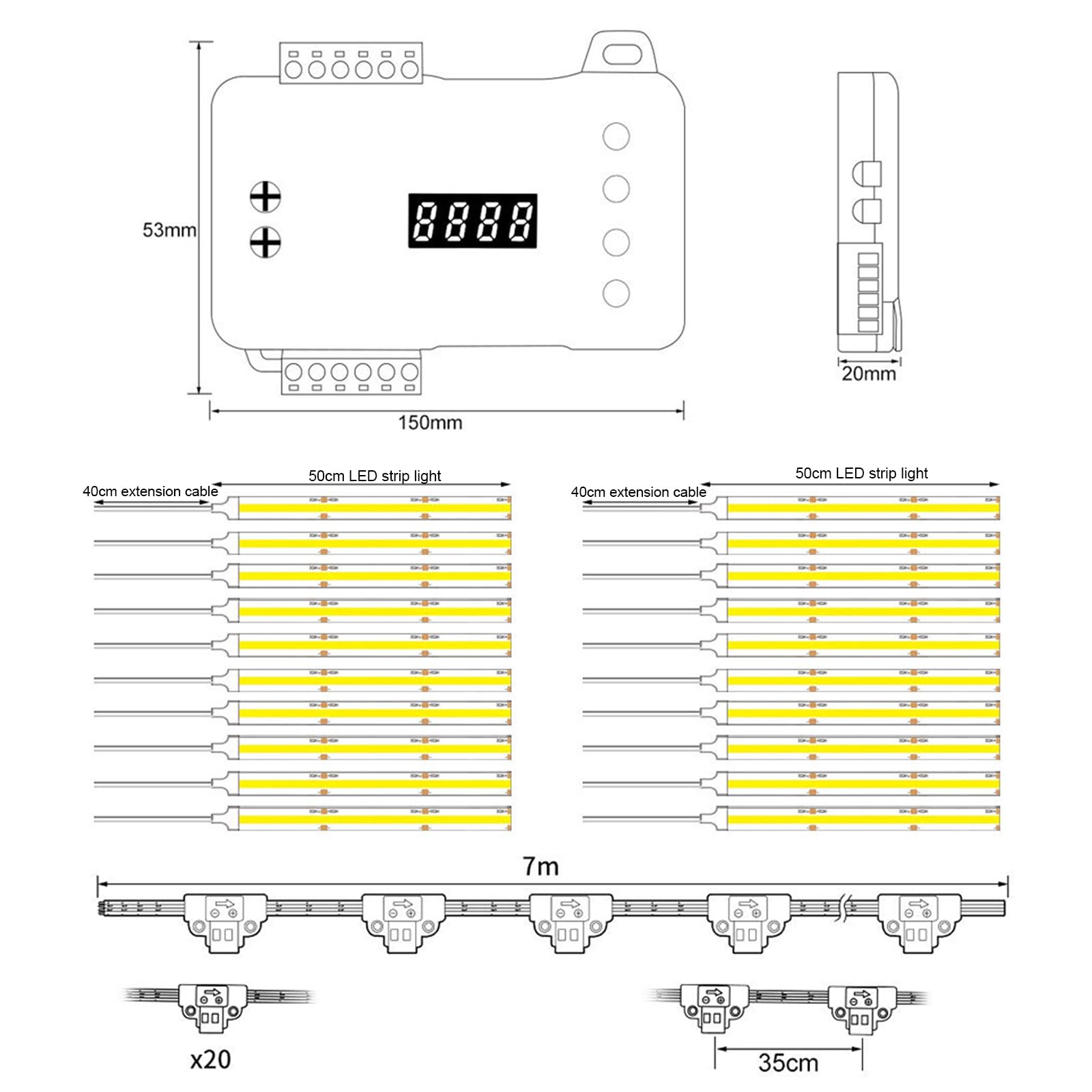LED-Treppenstufenbeleuchtung mit Bewegungsmelder,20 Stufen LED Treppenlicht Streifen Treppenbeleuchtung Komplettset (Weißes Licht 4000K)
