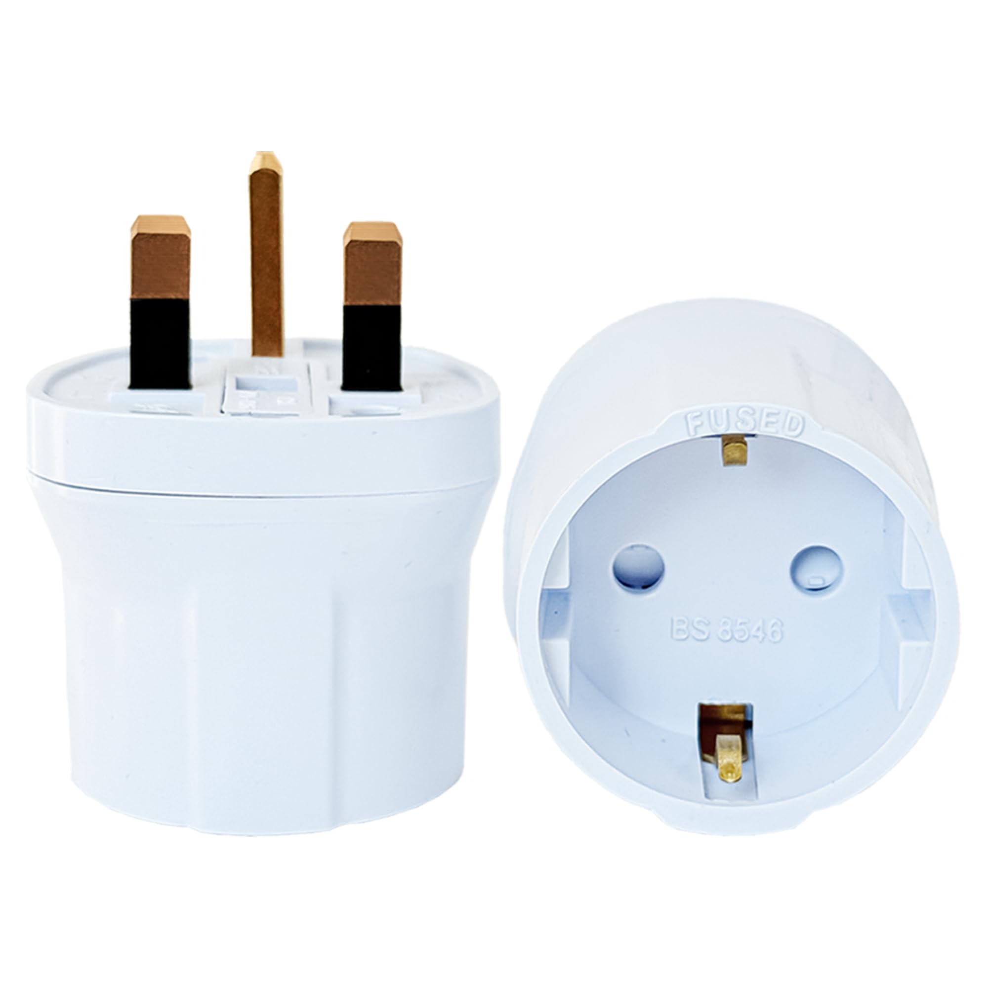 Double Dragon EU to UK Plug Adapter | European 2-Pin to UK 3-Pin Travel Adapter | Schuko & Europlug from France, Germany, Spain, Italy to UK Socket | BS8546 Certified, 13A Fused – White (1 Pack)