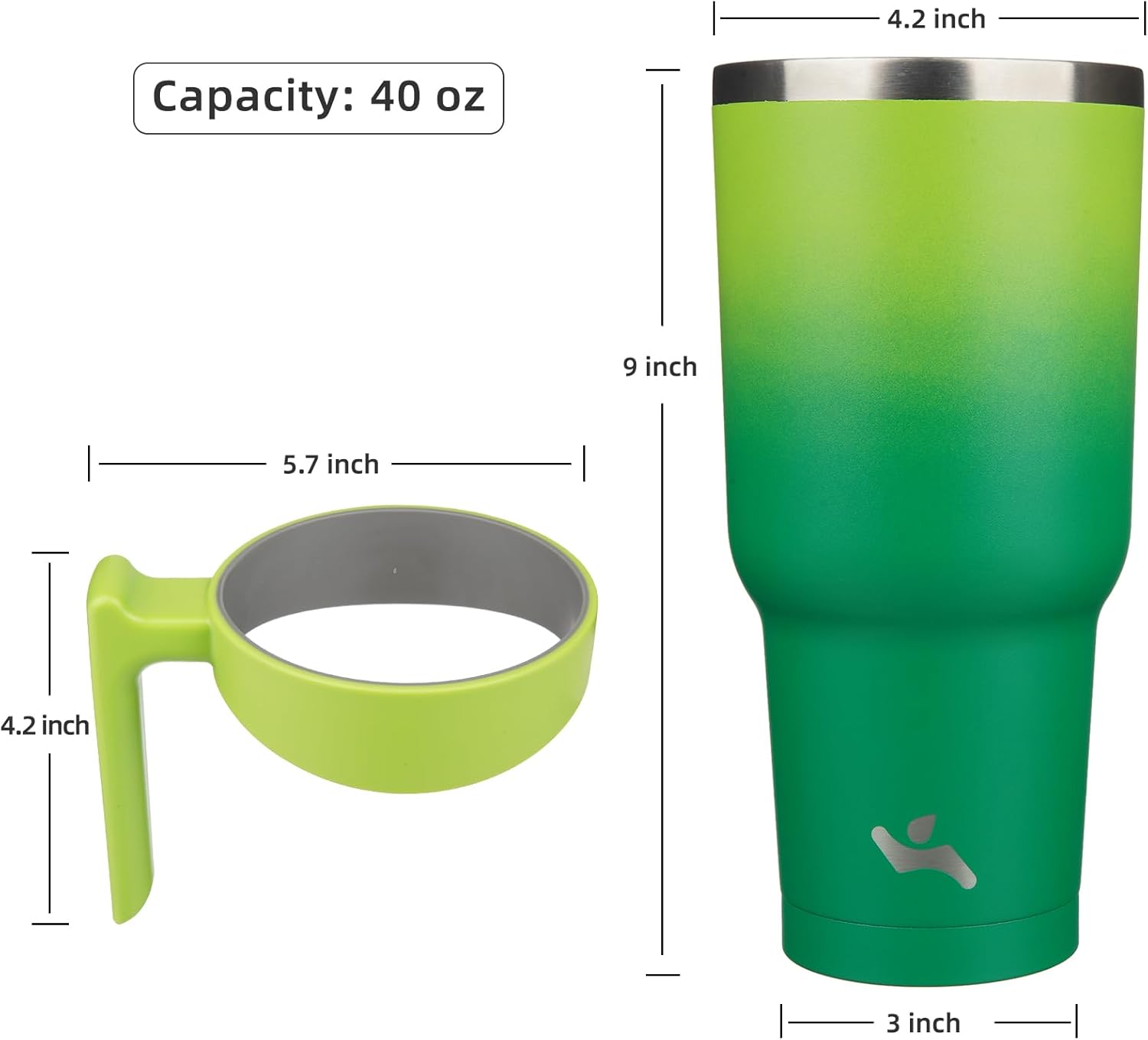 40 oz Tumbler with Handle and 2 Straw 2 Lid, Insulated Water Bottle Stainless Steel Vacuum Cup Reusable Travel Mug,Matcha Green - Image 4